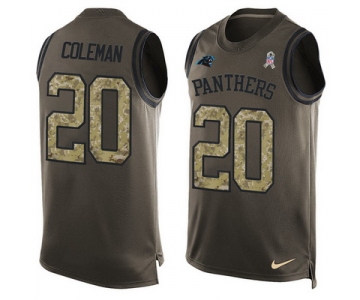 Men's Carolina Panthers #20 Kurt Coleman Green Salute to Service Hot Pressing Player Name & Number Nike NFL Tank Top Jersey