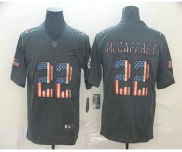 Men's Carolina Panthers #22 Christian McCaffrey 2019 Black Salute To Service USA Flag Fashion Limited Jersey
