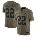 Men's Carolina Panthers #22 Christian McCaffrey 2022 Olive Salute To Service Limited Stitched Jersey