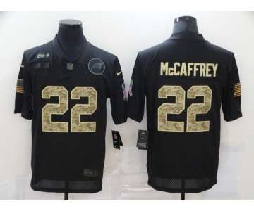 Men's Carolina Panthers #22 Christian McCaffrey Black Camo 2020 Salute To Service Stitched NFL Nike Limited Jersey