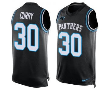 Men's Carolina Panthers #30 Stephen Curry Black Hot Pressing Player Name & Number Nike NFL Tank Top Jersey