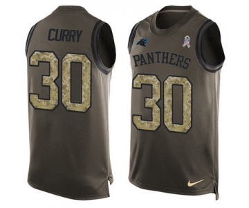 Men's Carolina Panthers #30 Stephen Curry Green Salute to Service Hot Pressing Player Name & Number Nike NFL Tank Top Jersey