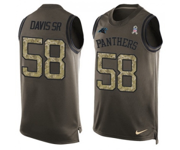 Men's Carolina Panthers #58 Thomas Davis SR Green Salute to Service Hot Pressing Player Name & Number Nike NFL Tank Top Jersey