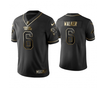 Men's Carolina Panthers #6 P.J. Walker Golden Edition Vapor Limited Black Nike Jersey