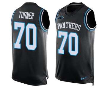 Men's Carolina Panthers #70 Trai Turner Black Hot Pressing Player Name & Number Nike NFL Tank Top Jersey