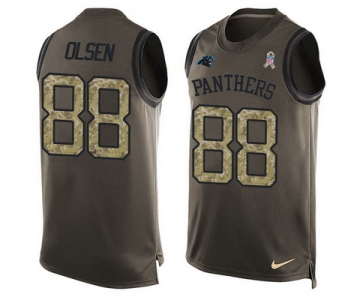 Men's Carolina Panthers #88 Greg Olsen Green Salute to Service Hot Pressing Player Name & Number Nike NFL Tank Top Jersey