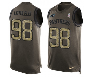 Men's Carolina Panthers #98 Star Lotulelei Green Salute to Service Hot Pressing Player Name & Number Nike NFL Tank Top Jersey