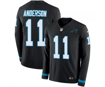 Men's Nike Panthers #11 Robby Anderson Black Team Color Stitched NFL Limited Therma Long Sleeve Jersey
