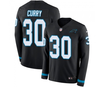 Nike Panthers #30 Stephen Curry Black Team Color Men's Stitched NFL Limited Therma Long Sleeve Jersey