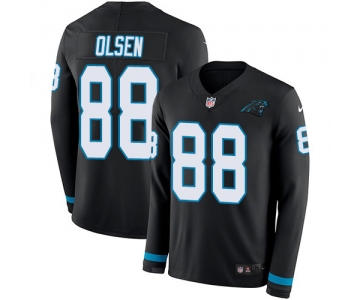 Nike Panthers #88 Greg Olsen Black Team Color Men's Stitched NFL Limited Therma Long Sleeve Jersey