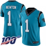 Panthers #1 Cam Newton Blue Alternate Men's Stitched Football 100th Season Vapor Limited Jersey