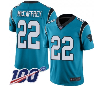 Panthers #22 Christian McCaffrey Blue Men's Stitched Football Limited Rush 100th Season Jersey