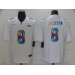 Men Baltimore Ravens 8 Jackson White Nike Rainbow version 2021 NFL Jersey