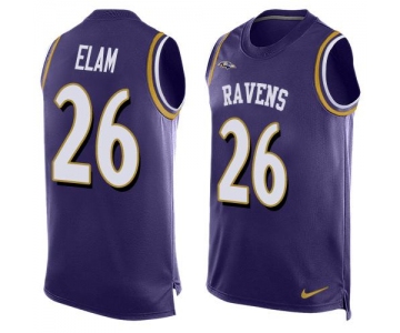 Men's Baltimore Ravens #26 Matt Elam Purple Hot Pressing Player Name & Number Nike NFL Tank Top Jersey