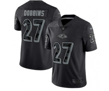 Men's Baltimore Ravens #27 J.K. Dobbins Black Reflective Limited Stitched Football Jersey