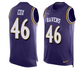 Men's Baltimore Ravens #46 Morgan Cox Purple Hot Pressing Player Name & Number Nike NFL Tank Top Jersey