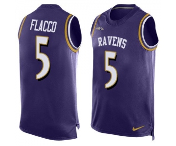 Men's Baltimore Ravens #5 Joe Flacco Purple Hot Pressing Player Name & Number Nike NFL Tank Top Jersey