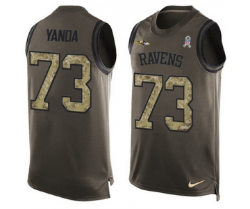 Men's Baltimore Ravens #73 Marshal Yanda Green Salute to Service Hot Pressing Player Name & Number Nike NFL Tank Top Jersey