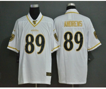 Men's Baltimore Ravens #89 Mark Andrews White 100th Season Golden Edition Jersey