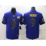 Men's Baltimore Ravens #9 Justin Tucker Purple 25th Season Golden Stitched NFL Nike Limited Jersey