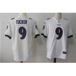 Men's Baltimore Ravens #9 Justin Tucker White Road Stitched NFL Nike Game Jersey