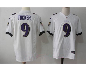 Men's Baltimore Ravens #9 Justin Tucker White Road Stitched NFL Nike Game Jersey