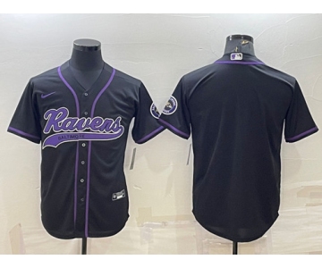 Men's Baltimore Ravens Blank Black With Patch Cool Base Stitched Baseball Jersey