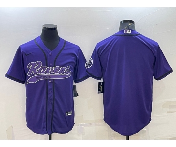 Men's Baltimore Ravens Blank Purple With Patch Cool Base Stitched Baseball Jersey