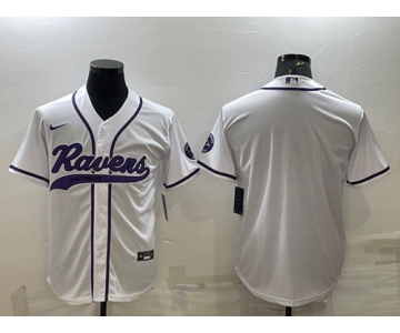 Men's Baltimore Ravens Blank White With Patch Cool Base Stitched Baseball Jersey