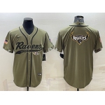 Men's Baltimore Ravens Olive Salute to Service Team Big Logo Cool Base Stitched Baseball Jersey