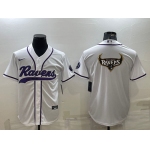 Men's Baltimore Ravens White Team Big Logo With Patch Cool Base Stitched Baseball Jersey