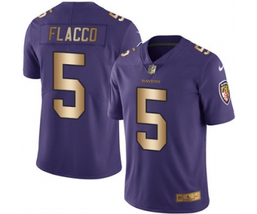 Nike Baltimore Ravens #5 Joe Flacco Purple Men's Stitched NFL Limited Gold Rush Jersey