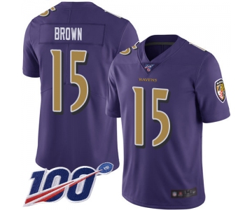 Nike Ravens #15 Marquise Brown Purple Men's Stitched NFL Limited Rush 100th Season Jersey