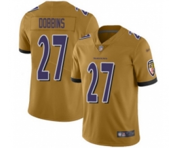 Nike Ravens 27 J K Dobbins Gold Men Stitched NFL Limited Inverted Legend Jersey