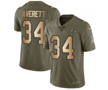 Nike Ravens #34 Anthony Averett Olive Gold Men's Stitched NFL Limited 2017 Salute To Service Jersey