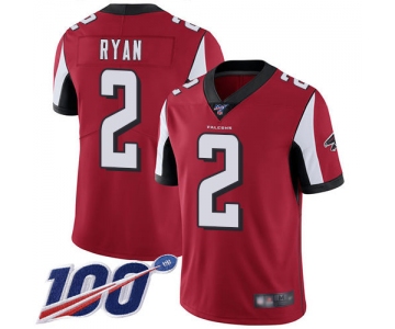 Falcons #2 Matt Ryan Red Team Color Men's Stitched Football 100th Season Vapor Limited Jersey