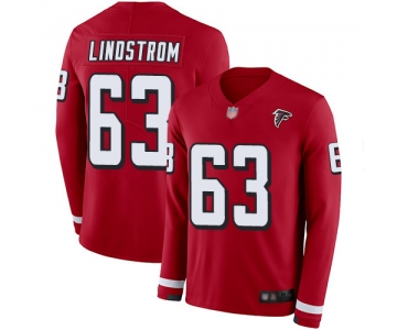 Falcons #63 Chris Lindstrom Red Team Color Men's Stitched Football Limited Therma Long Sleeve Jersey