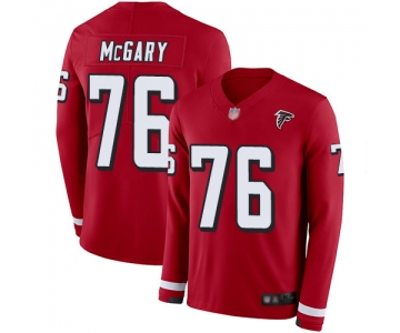 Falcons #76 Kaleb McGary Red Team Color Men's Stitched Football Limited Therma Long Sleeve Jersey