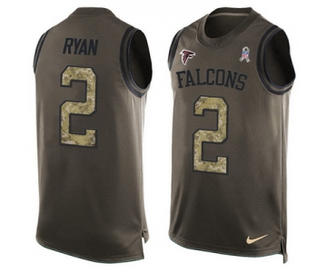 Men's Atlanta Falcons #2 Matt Ryan Green Salute to Service Hot Pressing Player Name & Number Nike NFL Tank Top Jersey