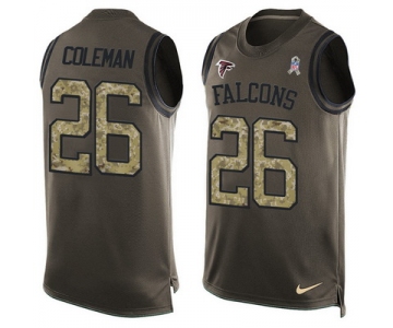 Men's Atlanta Falcons #26 Tevin Coleman Green Salute to Service Hot Pressing Player Name & Number Nike NFL Tank Top Jersey