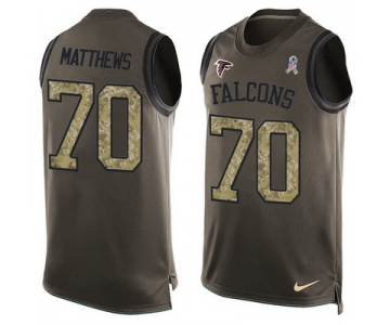 Men's Atlanta Falcons #70 Jake Matthews Green Salute to Service Hot Pressing Player Name & Number Nike NFL Tank Top Jersey