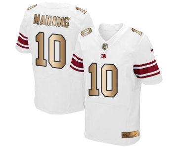 Nike Giants #10 Eli Manning White Men's Stitched NFL Elite Gold Jersey