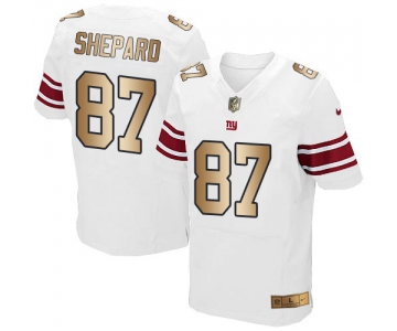 Nike Giants #87 Sterling Shepard White Men's Stitched NFL Elite Gold Jersey