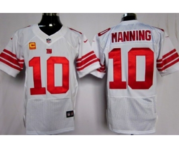 Nike New York Giants #10 Eli Manning White C Patch Elite Jersey