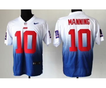 Nike New York Giants #10 Eli Manning White/Blue Fadeaway Elite Jersey