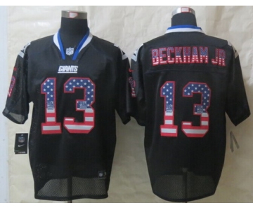 Nike New York Giants #13 Odell Beckham Jr 2014 USA Flag Fashion Black Elite Jersey