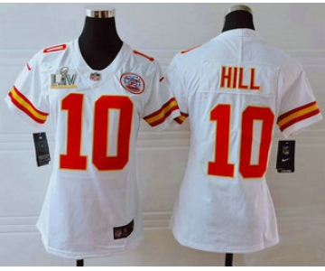 Women's Kansas City Chiefs #10 Tyreek Hill White 2021 Super Bowl LV Vapor Untouchable Stitched Nike Limited NFL Jersey