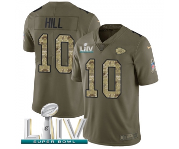 Nike Chiefs #10 Tyreek Hill Olive Camo Super Bowl LIV 2020 Men's Stitched NFL Limited 2017 Salute To Service Jersey