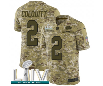 Nike Chiefs #2 Dustin Colquitt Camo Super Bowl LIV 2020 Men's Stitched NFL Limited 2018 Salute To Service Jersey