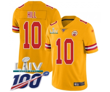 Nike Chiefs #10 Tyreek Hill Gold Super Bowl LIV 2020 Youth Stitched NFL Limited Inverted Legend 100th Season Jersey